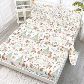 Sheet Set Kids - Cute Deer Fox 3 Pieces Soft Microfiber Cartoon Style Bedsheets for Boys Girls Teens, Breathable Deep Pocket Sheets (Forest Anima