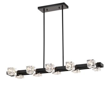 Rectangle Chandelier for Dining Room, 10-Light Black Farmhouse Linear Pendant Light Fixture, Modern Crystal Hanging Lighting Chandelier for Lobby
