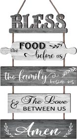Bless the Food Before Us Farmhouse Kitchen Wall Decor - Dining Room Decorations Collage Art in White Grey Color - Wooden Rustic 5pcs Roped Sign 1