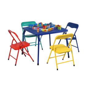 5-Piece Kids Activity Table and Chair Set, Folding Preschool Furniture, Multi-Color