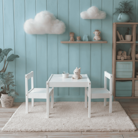 Kids Child 3-Piece Table and Chairs Set, in White Age Group 1 to 5 Years Old.