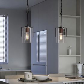 Modern Industrial Pendant Light with Clear Glass Shade, Adjustable Metal Pendant Lighting for Kitchen Island Dining Room Entryway