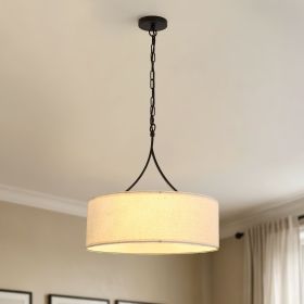 Modern 3-Light Fabric Pendant Light, Black Adjustable Drum Chandelier