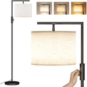 Iron Modern Standing Lamp, Gold Floor Lamp for Living Room, with Rotary Switch, Hanging Shade and 3 Color Temperatures 9W Bulb for Bedroom, Study