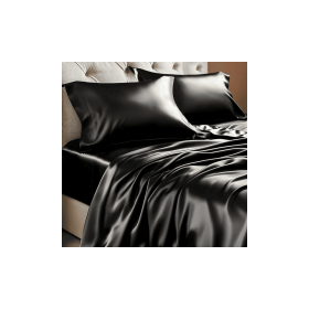 Satin Sheets Queen Size Bed Set, Luxury Soft Black Silky Sheets for Hair and Skin