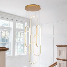 High Ceiling Chandelier Modern LED Ring Pendant Light 3 Color Dimmable Gold Chandeliers Contemporary 78in Hanging Light Fixture with Remote Contr