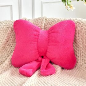 Hot Pink Bow Pillow, Soft Bow Decorative Pillows with Faux Rabbit Fur, Cute 12" Bow Throw Pillows