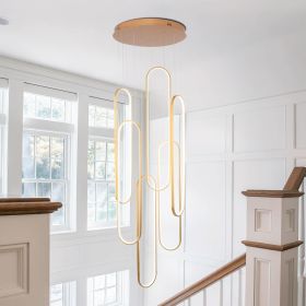 High Ceiling Chandelier Modern LED Ring Pendant Light 3 Color Dimmable Gold Chandeliers Contemporary 157in Hanging Light Fixture with Remote Cont