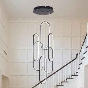 High Ceiling Chandelier Modern LED Ring Pendant Light 3 Color Dimmable Black Chandeliers Contemporary 78in Hanging Light Fixture with Remote Cont