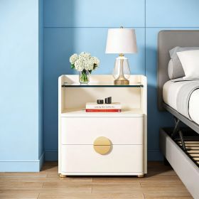 2-Drawer Nightstand, Modern Bedside Table with Open Storage