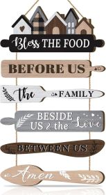 Kitchen Wall Sign,Funny Kitchen Rules Wall Decor,Rustic Bless the Food Wall Decoration Food Door Sign