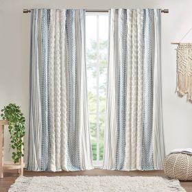 Cotton Printed Curtain Panel with Chenille Stripe and Lining White/Navy 50x95"