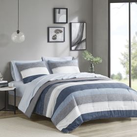 Stripe Comforter Set with Bed Sheets Blue/Grey Cal King