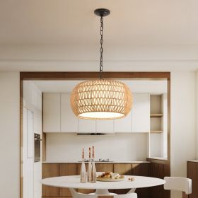 18inch Farmhouse Pendant Light With Adjustable Height, Boho Woven Jute Rope Hanging Ceiling Light Fixture, E26 Base, 60W Max (Option: White)