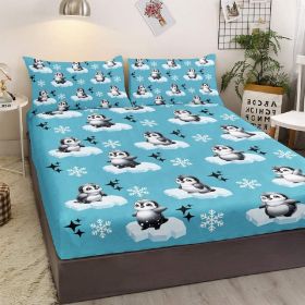 Penguin Bedding Set for Kids Boys Girls Antarctic Animal Sheet Set Cartoon Style Penguin Illustration Fitted Sheet (size: Twin)