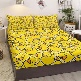 3pcs yellow duck bed sheet set for children, cute yellow duck gift for duck enthusiasts, including one bed sheet and two pillowcases for all seas (Color: yellow, size: Queen)