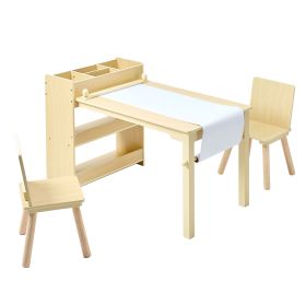 Kids Art Table and Chair Set, Toddler Craft Table with 3 Tiers Storage Cabinet, Wooden Kids Activity Play Desk with 2 Chairs (Default: Default)